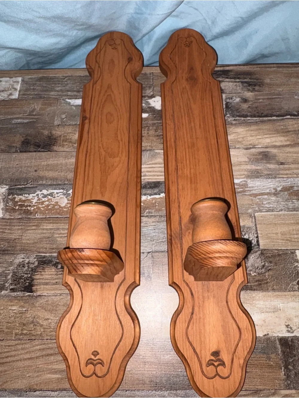 Vintage Wooden Wall Sconce Pair in Warm Oak Finish - Unbranded